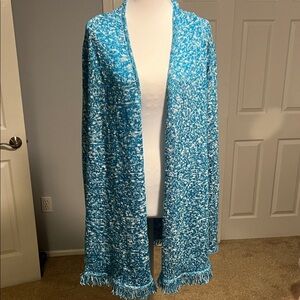 Lilly Pulitzer Blue and White Fringe Bottom Cardigan - Medium